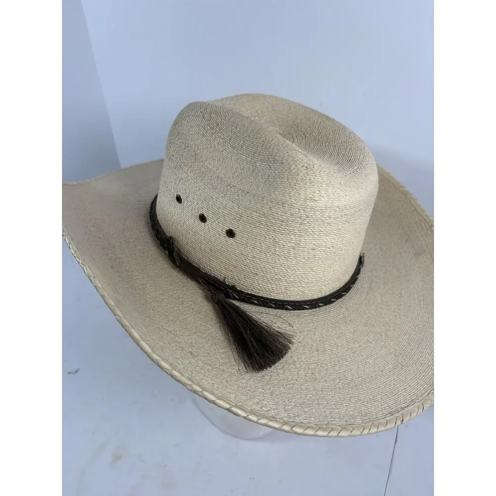 Justin Bent Rail Straw Cowboy Hat 7 1/2 Natural Western Horsehair Band Cowboy